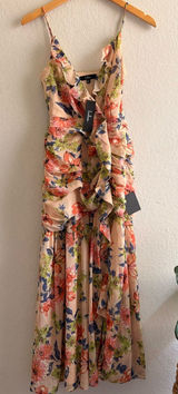 NWT Lulus Stunning Soiree Blush Pink Floral Print Ruched Midi Dress S Photo 0