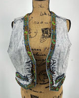 Don't Stop Denim Vest Womens M Blue Acid Wash Southwestern Boho Vtg 90s Artsy‎ Photo 0
