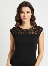 White House | Black Market Whimsigoth Black Lace Neckline Cap Sleeve Knit Top Small Office Siren Photo 0
