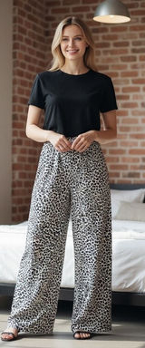 Ekouaer Women's 2XL‎ Leopard Print Pajama Set Top and Wide Leg Pants Loungewear Photo 0