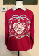 Vintage Land’n Sea Collared Hearts Hot Pink Medium Sweatshirt Bow Floral Print Photo 0