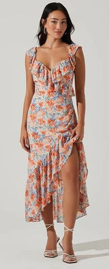 ASTR Mahalia High Low Midi Dress in Blue Orange Floral Size Small NWT Photo 0