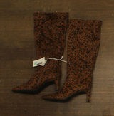 A New Day Justice Mid-Calf Boots Faux Suede Cone Heel Leopard Brown 8.5M Photo 0