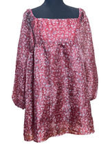 Altar'd‎ State Burgundy Floral Babydoll Mini Dress Square Neck Long Sleeve L Photo 0