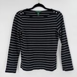Lauren Ralph Lauren‎ Striped Long Sleeve Top Women M Black White Nautical Preppy Photo 0