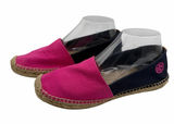 Tory Burch Colorblock Pink Navy Canvas Espadrille Flats Jute Double T Logo Sz 9 Photo 0