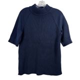 Lands End Navy Blue Ribbed Mock Neck‎ Short Sleeve Cotton Sweater XL 18 Photo 0