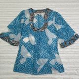 Trina Turk Size P or Small Blue Thin Mesh Tunic Blue Wide Kimono Sleeves Photo 0