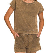 Zenana Premium Cotton‎ Washed Sleeveless Top & Shorts Set Photo 0