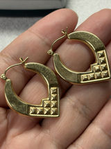 Vintage 14k Yellow Gold Hearts Hollow Hoop Earrings 3.2 Grams WITH DENTS Photo 0