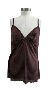 Cabernet Womens XL Brown Gold Metallic Pinstripe Camisole V-Neck Sheer Top Photo 0