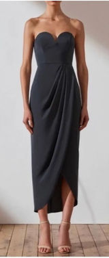 Shona Joy U Wire Bustier Draped Strapless Midi Dress Size 4 Gray Formal Wedding Photo 0