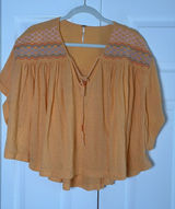 Free People Embroidered Boho Peasant Top Womens Size L Orange Tassel Cotton Photo 0