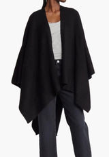 NEW! Time and Tru Black Knit Open Front Ribbed Ruana Shawl Wrap Poncho One Size Photo 0