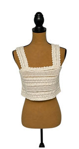 Aerie XS White Crochet Lace Crop Tank Top Square Neck Boho Festival Cottagecore Photo 0