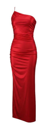 Lulus One Shoulder Maxi Dress Red Satin Asymmetrical Hem sz Small Party Wedding Photo 0