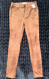 We The Free Brown Faux Suede Skinny Pants Distressed Look Size 27 NWT Photo 0
