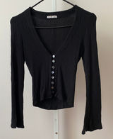 Reformation XS Black Cardigan Ribbed Knit V-Neck Button Front Top Tencel Modal Photo 0