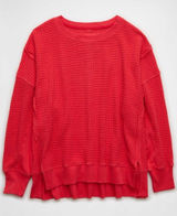 American Eagle AE Big Hug Waffle Sweatshirt salmon orange sweater M Photo 0