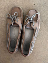 Sperry Women's Tan Leather Moccasins with Lace Trim Photo 0