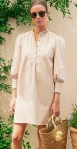 Tuckernuck X Pomander Place Dress Khaki Claiborne Shift ruffle Snap Buttons tan Photo 0