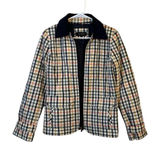 Talbots Quilted Blue‎ Pink Yellow Plaid Check Jacket Coat Zip Size XS Preppy Photo 0