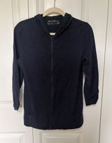 Eddie Bauer Outdoor Navy Blue 100% Cotton Ruched 3/4 Sleeve Zip Up Hoodie M Photo 0
