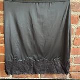 Black Nylon Lace Trim Slip Skirt Whimsygoth Vintage Made in USA Size Small Photo 0