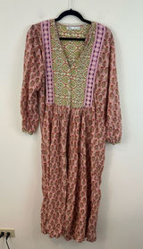 Zara Pink Floral Boho Midi Dress with Lavender Crochet Trim Midi Length Small Photo 0