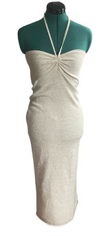 Wild Fable Stretch bodycon Midi Halter Dress Cream Sparkles Knit Photo 0