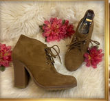 Michael Kors Tan Suede Lace Up 7 Ankle Boots Block Heel Lug Sole Gold Hardware Photo 0