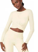 Alo Yoga Cover Long Sleeve Top Cream Ivory Ribbed Wrap Front Cropped Small Photo 0