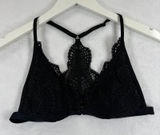 Victorias Secret Black‎ Floral Lace Front Close Racerback Bralette Large READ Photo 0