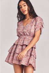 LoveShackFancy Roth Dress XS Pink Floral Cottagecore Boho Ruffle Tiered‎ Mini Photo 0