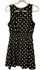 Paper Dolls Rockabilly Black White Polka Dot Smocked Waist‎ Racerback Dress, Sz L Photo 0