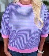 Zenana-3/4 Sleeve Striped Contrast Trim Color Photo 0