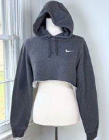 Nike Gray Cut Off Sweatshirt Hoodie Small Comfy Athleisure Raw Hem Reworked Photo 0