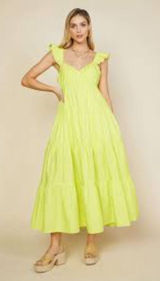 Skies are Blue Lime Yellow Tiered Maxi Dress Large Photo 0