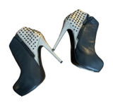 Bebe Black Leather Silver Snakeskin Studded‎ Platform Stiletto Ankle Boots 6B Photo 0