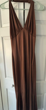 Satin Brown Maxi Dress Size L Photo 0