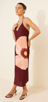 SUMMER AWAY Astoria Floral Halter Midi Dress Maroon X-Large NEW NWT Photo 0