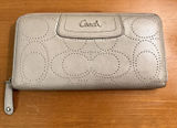 Coach Ashley Perforated Signature C Pattern Accordion Zip Wallet SilverTone Logo Photo 0
