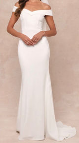 NWOT Lulus Size Small Arienne White Off-the-Shoulder Mermaid Maxi Dress White Photo 0