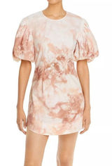 ALC Frank Tie Dye Puff Sleeve Mini Dress Womens Pink Brown Size S (T1)‎ Photo 0