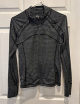 RBX Womens Black‎ Gray Striped Full Zip Athletic Jacket Thumbholes S Activewear Photo 0