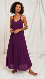 NEW Garnet Hill Cotton Gauze Long Maxi Cover-Up Dress Purple Coastal Size Medium Photo 0