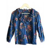 Madewell x Warm Womens Top XS Blue Floral Ruffle V Neck Long Sleeve boho Photo 0