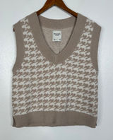 Abercrombie & Fitch Tan Houndstooth V-Neck Sweater Vest Womens Medium Preppy Photo 0