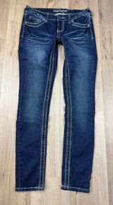 Y2K Low Rise Red Camel Scarlett Skinny Jeans Thick Stitch Embroidered Size 9 Photo 0