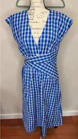 Sea New York Blue Gingham Midi Dress Sz 6 Photo 0